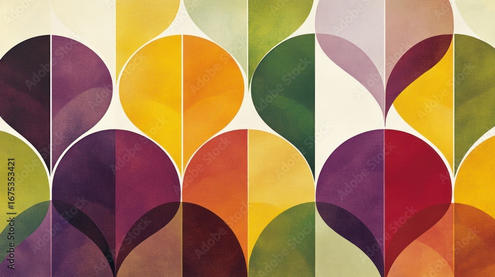 Poster retro geometric pattern with colorful circles and symmetrical arrangement