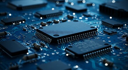 Electronic Circuit Board in Blue Tone