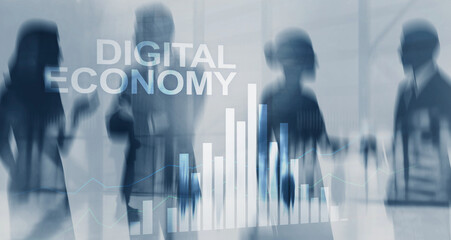 "Digital economy concept with futuristic technology interface and data flow visualization