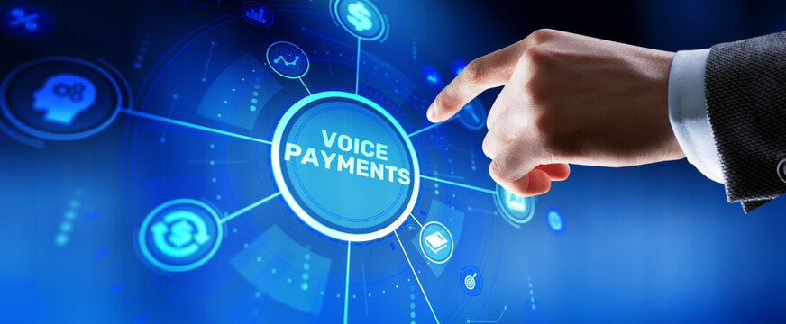 Modern voice payment technology with AI assistant processing secure financial transactions