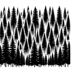 Black and White Vector Silhouette of Forest Scene