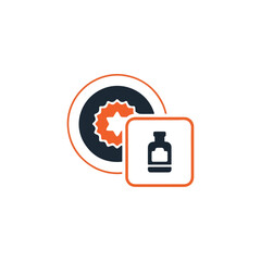 Minimalist icon design featuring a bottle and circular element