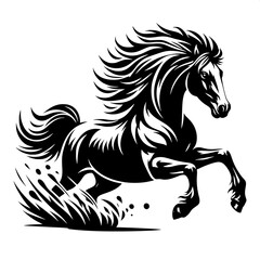 Black and White Vector Silhouette of Horse Running