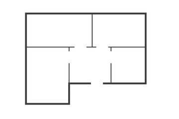 Floor plan simple icon room apartment modern unfurnished house line drawing, floor plan project, symbol. Technical architecture draw. Structure shape, build layout with doors and windows.