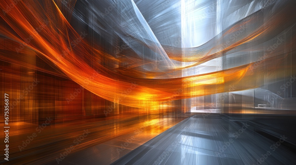 Poster abstract visualization of light and shadow in a futuristic structure