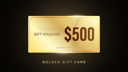 Golden Gift Voucher for $500 Luxury Premium Gift Voucher Design. Golden gift card design.