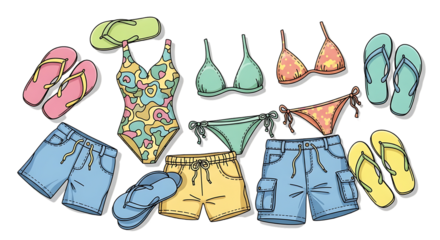 Vividly Colored Beachwear Collection Layout for Summer Vacation Planning