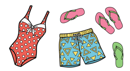 Vibrant beach holiday essentials depicting a summertime getaway flat lay concept