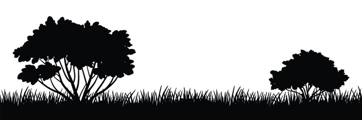 Vector Meadow Silhouette – Grass and Nature Elements Isolated on White Background – Minimal Landscape Illustration for Outdoor, Environment, and Eco Design Projects