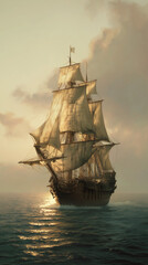 Fototapeta premium Magnificent old wooden sailing ship navigating the open sea