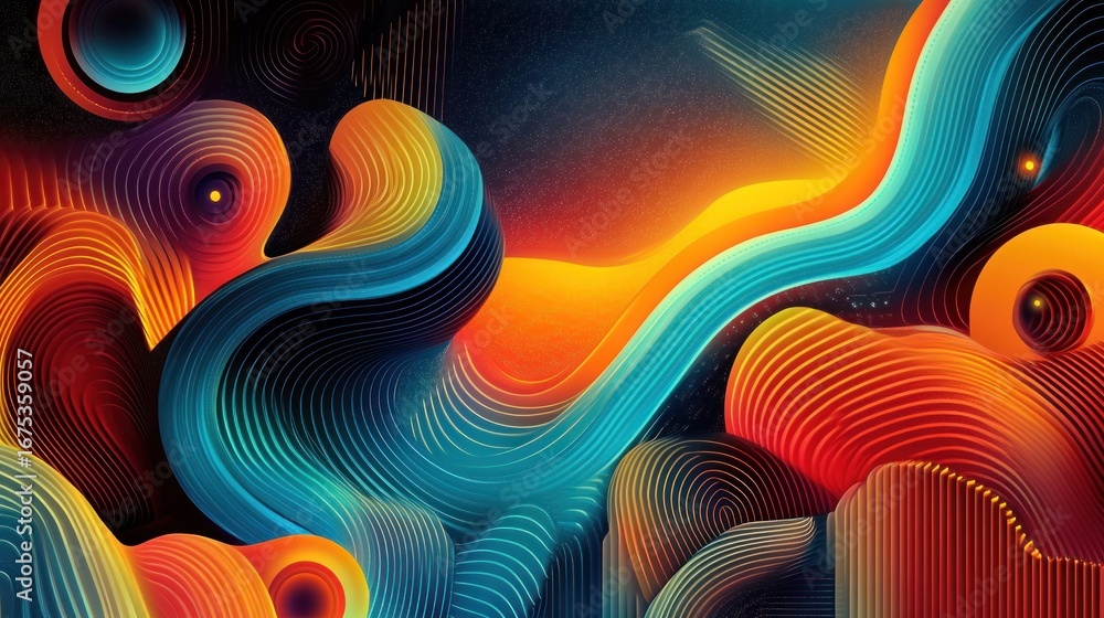 Poster vibrant abstract background with colorful curved lines and shapes