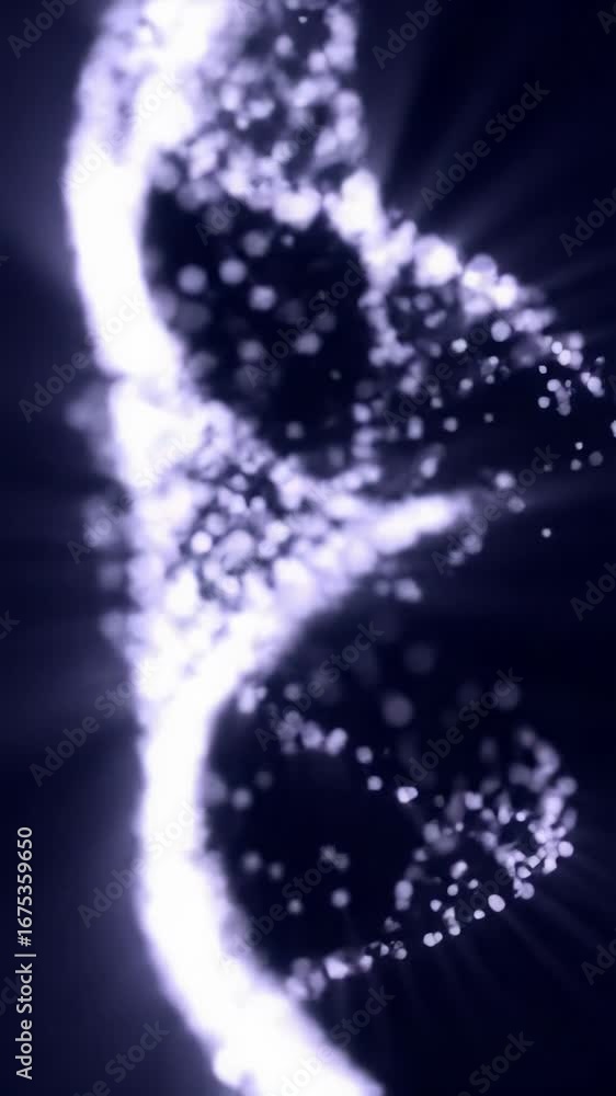 Poster extreme macro video of luminous digital particles swirling in intricate streams against a deep indig