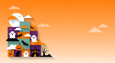 Delightful Halloween themed graphical stack on warm orange background with