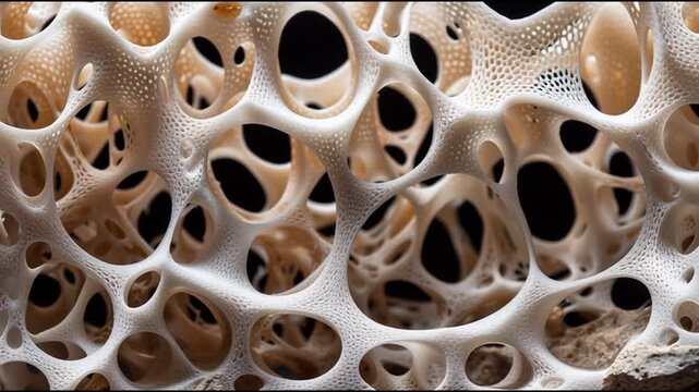 3D bioprinting biofabrication. Tissue engineering. Organ printing. Medical device. Biotech. bioink. A close-up view of intricate porous bone structure.