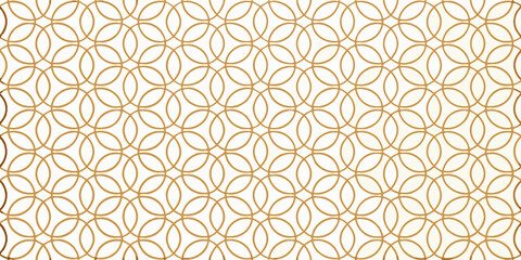 Seamless geometric pattern of interlocking golden circles on a cream background