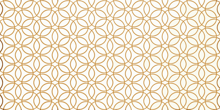 Seamless geometric pattern of interlocking golden circles on a cream background