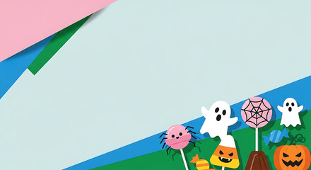 Delightful halloween sweets and decorative elements, pastel color scheme