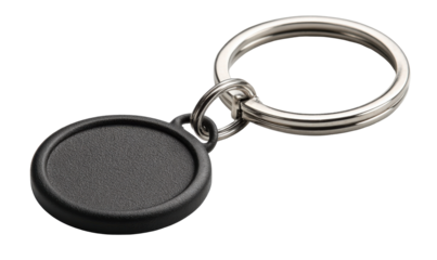 Metallic keychain with dark disc