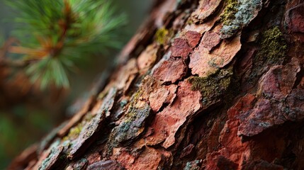 Textured Bark: A detailed close-up of rugged tree bark displays a spectrum of natural textures and hues, celebrating the beauty of nature's craftsmanship.