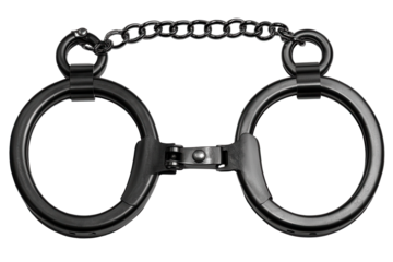 Handcuffs displayed on a transparent background showcasing their metallic finish and design for use in law enforcement or security illustrations and graphics
