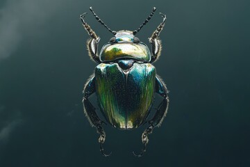 Close-up of a vibrant iridescent green beetle, showcasing intricate details and textures.