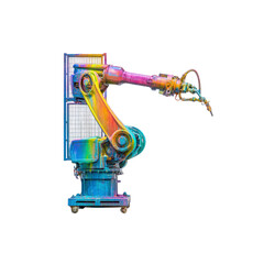 Fototapeta premium Colorful Industrial Robot Arm, Automated Manufacturing Technology