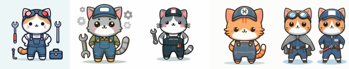 Fototapeta premium cute cat vector in mechanic costume