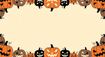 Festive frame illustration adorned with various carved pumpkins for seasonal