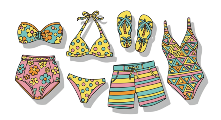 Vibrant summer beachwear collection featuring playful patterns and designs on