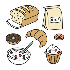 Colorful Flat Illustration of a Variety of Breakfast Foods