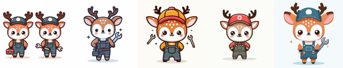 Obraz premium cute deer vector in mechanic costume