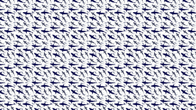 Shark pattern background with blue and gray sharks, ocean animal themed design, sea life art