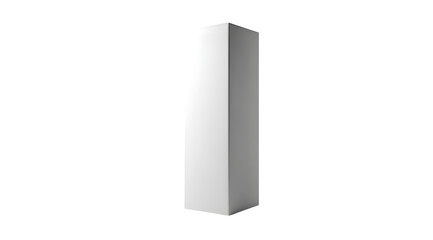 A white rectangular prism standing vertically against a stark white background in a studio setting