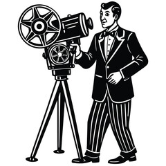 Retro Film Production Illustration &ndash; Black and White Silhouette