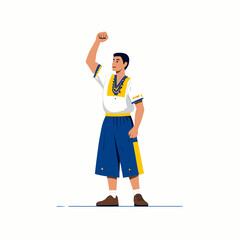 Fototapeta premium Uruguayan Man in Traditional Attire Raising a Fist Vector Illustration