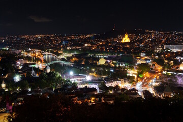 View of the night city of Tbilisi. Urban landscape.