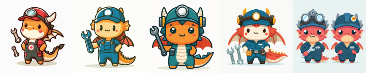 cute dragon vector in mechanical costume