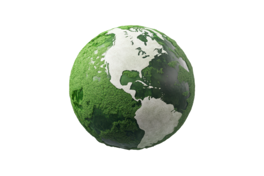 Green earth cut out isolated on white background showcases the natural beauty of land and vegetation, highlighting environmental themes and sustainability efforts in a visually striking manner