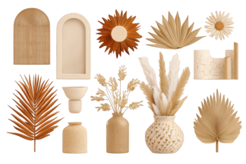 Beige and Gold Minimalist Decor Elements on Transparent Background