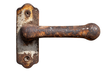 Old rusted handle isolated on transparent background showing wear and decades of use, emphasizing its intricate design and rustic charm
