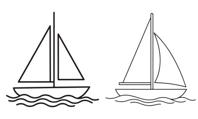 Two Simple Sailboat Line Art Illustrations on Water