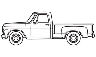 Black and White Line Art of a Classic Utility Pickup Truck