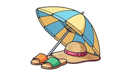 Charming beach essentials still life, vacation mood against the dark backdrop