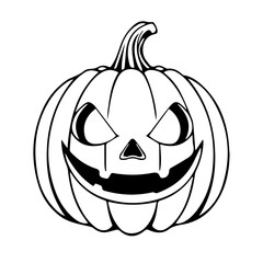 Black and white vector silhouette of a Halloween pumpkin on white background