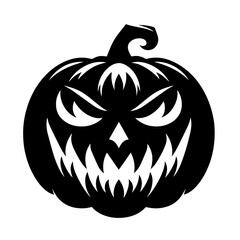 Black and white vector silhouette of a Halloween pumpkin on white background