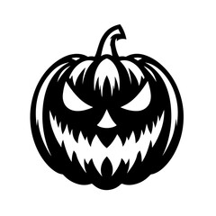 Black and white vector silhouette of a Halloween pumpkin on white background