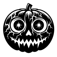 Black and white vector silhouette of a Halloween pumpkin on white background