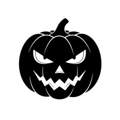 Black and white vector silhouette of a Halloween pumpkin on white background