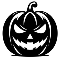 Black and white vector silhouette of a Halloween pumpkin on white background