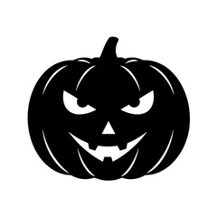 Black and white vector silhouette of a Halloween pumpkin on white background